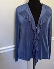 Chico s Travelers Pant Suit Women s Size 2 Us Large Blue Knit Slinky Ruffles