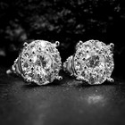 White Gold Plated Men s Hip Hop Round Iced Cz Cluster Circle Stud Earrings