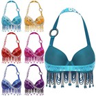 Women Bra Sparkly Top Theme Party Belly Dance Sequins Costume Underwired Stage