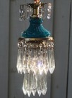 Vintage Small Teal Blue Lady Cupcake Glass Brass Swag Lamp Chandelier Crystal