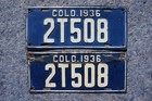 1936 Colorado Truck License Plate Plates Pair   Set