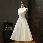 Elegant Satin Short Wedding Dresses White Ivory V Neck Knee Length Bridal Gown