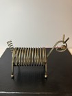Vintage Mid Century Modern Brass Wire Coil Letter Holder Dog Ram Goat Pen Stand