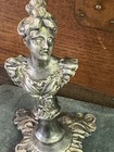 Antique Art Nouveau Lady Bust Silver Plate Desk Ornament Sewing Accessory 4 5  H