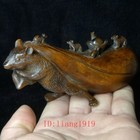 5 2 Inch Old Chinese Wood Boxwood Carved Wealth Bag Mouse Statue Decoration Gift
