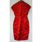 Red Cheongsam Qipao Floral Brocade Dress Womens Small Red Excellent