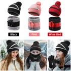 4pcs Set Winter Knit Beanie Hat Scarf Touch Screen Ski Gloves Cap Warm Unisex  