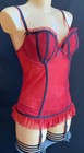 M s Ceriso Uk 34d Cami Suspender   Uk 8 Panties  Red Sheer Mesh   Floral Lace