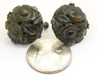 Vintage Art Deco Carved Spinach Green Bakelite Floral Screwback Earrings