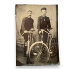 C 1890s Tintype Photo Two Men With Safety Bicycles Victorian Cycling Portrait
