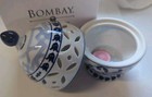 Bombay Company Porcelain Cobalt Blue White Floral Candle Case 9  Vintage Nos