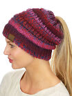 C c Beanietail Tribal Mix Soft Stretch Cable Knit Messy High Bun Ponytail Beanie