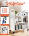 3-tier Rolling Book Cart Double Sided W-shelves Library Office Truck White