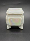 Vintage Westmoreland Glass Iridescent Milk Glass Beaded Footed Trinket Box