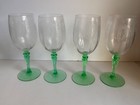 Set Of 4 Tiffin Franciscan Green Stem Dancing Nymph Uranium Water Wine Glasses