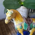 Chinese Glazed Ceramic Horse Statue- Vintage Tang Dynasty Style Sancai 6 