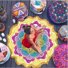 Round Bath Towel With Tassels  Polygon Print  Round Beach Towel And Picnic