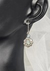 Vintage Earrings Silver Metal Flower Blue Stone Beads Small Pierced Dangle Hook
