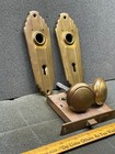Antique Vintage Art Deco Brass Door Knob Set W Plates Interior Passage Salvage