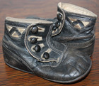 Antique Victorian Black Leather Button Up Kids Baby Doll Shoes