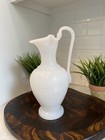 Rare Antique Hand Blown Glass Etched Opaque Victorian Clambroth Pitcher 11  Vgc