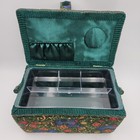 Vintage Fabric Covered Sewing Box Basket Padded With Handle And Storage Tray