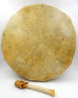 Vintage  16  Wood Framed Drum   Bone Mallet  Tribal Native Stretched Skin Drum