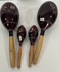 Vintage 2 Pairs Of Carved And Painted Maracas Musical Instruments