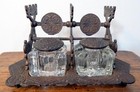 Antique Victorian Eastlake-style Cast Iron Double Inkwell Set Pat Nov 25 1879