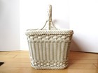 Vintage Large White Wicker Basket With Handle Blanket storage 17 5 x13 x17 5 