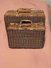 Vintage Boho Cottage Rattan Woven Wicker Nesting Suitcases Picnic Basket Hampers