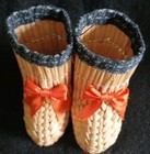 Vtg Miniature Snow Shoes Japan Dpll Boots Straw Weave Ribbons Handmade Fabric 