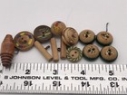 Lot Antique Vtg Wood Button Carved Green Painted Cherries Yellow Red Fruit Small