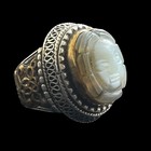 Ancient Afghanistan Old Agate Human Face Engraving Stone Solid Silver Ring