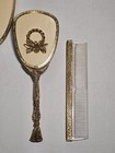 Vintage Brass Gold Plated Vanity Dresser Hand Mirror Brush Comb Stylebuilt Set