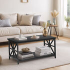 Coffee Table For Living Room Rectangular Center Table With 2 Storage Shelf Black