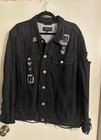 Pacsun Men   s Xl Black Jean Jacket Button Front Graphic Bird Print Pockets 