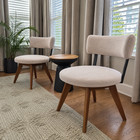 Scandinavian Dining Chairs Set Of 2 Beige Upholstered Curved Back Wood Legs Mcm