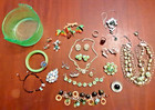 Vtg Green Uranium Glass Rhinestones Costume Mixed Jewelry Lot With Bakelite 