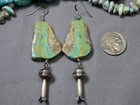 Kingman Turquoise Slabs Sterling Silver Navajo Squash Blossom 3 5  Earrings