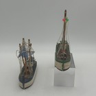 Vintage Miniature Wooden Fishing Boat Models Set Of 2 Nautical Decor Trawlers