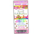 Candyland Ticket Birthday Invitations Personalized  3x7   Girls Sweets Party