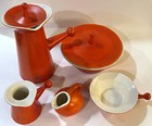 Orange Stoneware Pottery Serving Set Mid Century Modern Mcm Vintage Retro Atomic