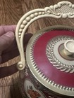 Vintage Red Gold Floral Tin With Handle Footed 