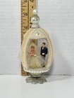 Vtg Egg Shaped Wedding Cake Topper Bride   Groom Pale Pink Velvet Silver Accents