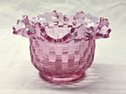 Vintage Fenton Candy Dish Candle Holder Dusty Rose Bowl - Basket Weave Raspberry