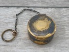 Vintage Brass Powder Compact Mirror Silver Plate Vanity Chain Art Deco Ww2 Era
