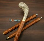 Handmade Rosewood Walking Cane  Embossed Brass Handle  Collectible Mobility Aid