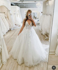 Gorgeous Wedding Dresses V Neck Sleeveless A Line Sweep Train Lace Bridal Gown