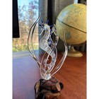 Blown Glass Sea Horse Sculpture With Wooden Base